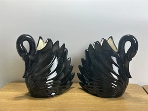Beautiful Black Swan Ceramic Bird Planter Vintage MCM 7.5" Tall Book Ends Vase - Picture 1 of 16