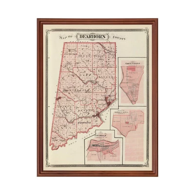 Old Map of Dearborn County, IN 1876 - Vintage Indiana Art - Image 1 of 4