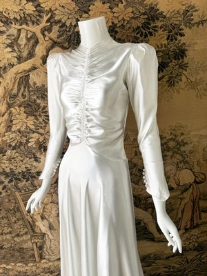 Vintage 1930s Art Deco Wedding Dress Satin XS 20s 40s - Image 1 of 4
