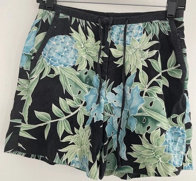 Tommy Bahama Women’s Size 2 100% Silk Shorts Black & Blue Floral Pineapple *READ - Image 1 of 4