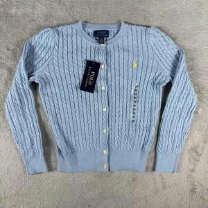 NEW Polo Ralph Lauren Girls Mini Cable Knit Cardigan Light Blue Size 6X Sweater - Picture 1 of 9