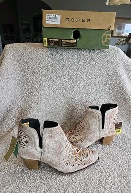 Bota al tobillo Roper para mujer punta corta de cuero tacón alto azteca talla 10 nueva con etiquetas Foto 1 de 4