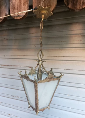 Ancienne lanterne 4 faces en bronze de style Louis XVI en ETAT DE MARCHE - Photo 1/4