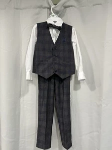 Kids' Formal Checkered Suit Set with Bow Tie Size 5 - Picture 1 of 7