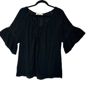 Mustard Seed Blouse Women Small Faux Wrap 3/4 Sleeve Pullover Crochet Relaxed - Picture 1 of 11