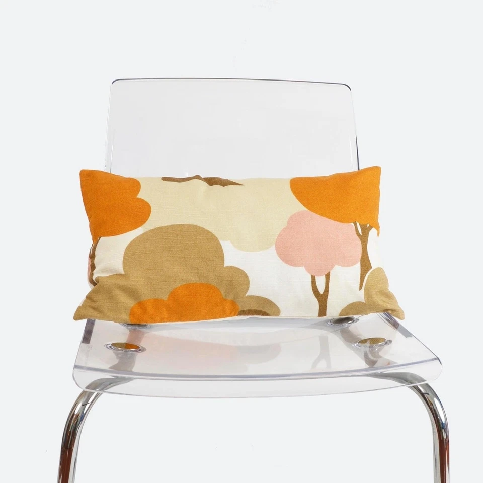 Almohada Lumbar Retro Mod Vintage Años 70 Tela Árboles Nubes Almohada con Inserto Foto 1 de 4