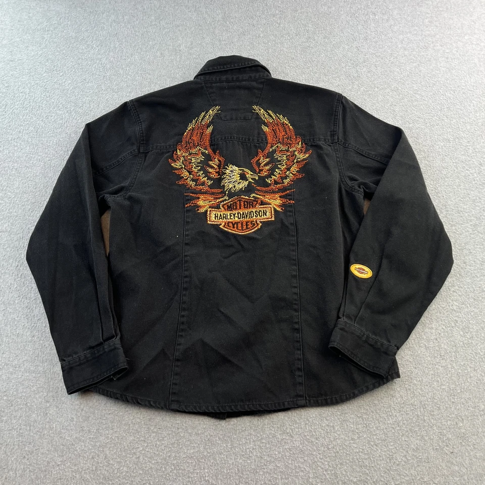 Harley-Davidson Shirt Womens Medium Denim Button Up Eagle Embroidered Biker - Image 1 of 4