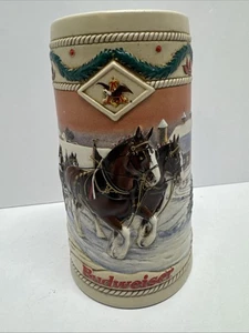 Budweiser 1996 American Homestead Holiday Stein Beer Mug Clydesdales 7" - Picture 1 of 5