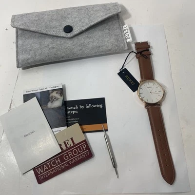 Reloj Hombre Burei S-19003M Correa Cuero Cuarzo Fecha Nuevo de Lote Antiguo Con Estuche Foto 1 de 4