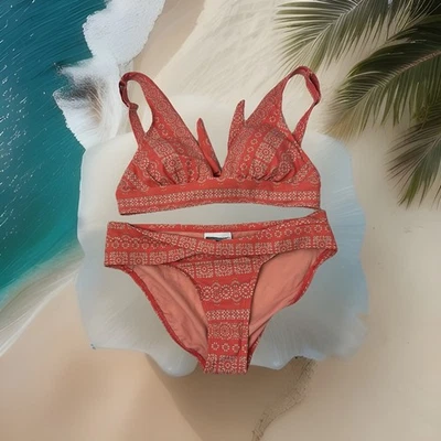 Conjunto de bikini Robin Piccone para mujer estampado floral terracota L boho traje de baño corbata Foto 1 de 4