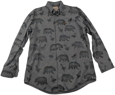 Woolrich USA Made Bears & Eagles Cotton Button-Up Shirt Gray Men L Vintage RARE - Image 1 of 4