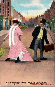 Postal de cómic de colección I Caught The Train Alright 1907 Bamforth & Co - Imagen 1 de 2