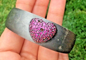 Brazalete Brazalete Rodolita Granate Corazón PLATA ESTERLINA 925 Negro Rodio Chapado - Imagen 1 de 6