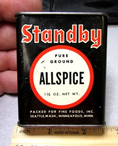 Vintage Standby ground Allspice 1.5 oz Spice tin, Mostly full, great graphics - Picture 1 of 4