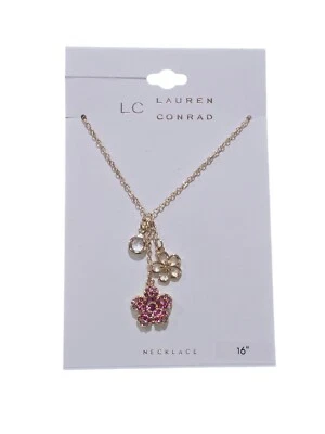 LC Lauren Conrad Women's Lariat Flower Necklace Gold Plated Pink NWT - Image 1 of 3