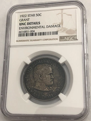 1922 Grant WITH STAR commemorative silver half dollar. NGC UNC details  #nndd004 Cover