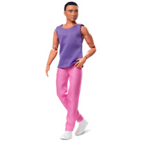 Looks Ken Doll with Black Hair Dressed in Purple Mesh Top and Pink Trousers, Pos