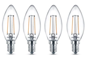 4x Philips LED Kerze klar E14 warmweiß 2W = 25W 250lm Filament EEK:E (Spekt A-G) - Bild 1 von 4