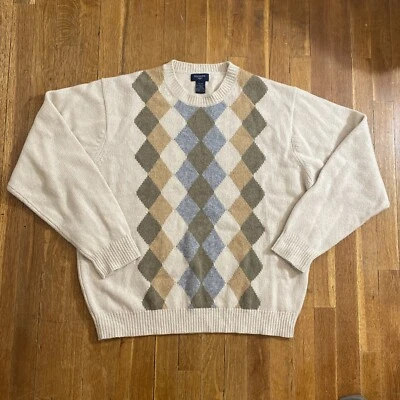 Dockers Wool Sweater Men's Size  XL* Tan Multicolor Argyle Casual Crew Neck - Image 1 of 4