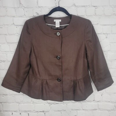 Blazer Worthington de lino plisado para mujer talla 4 marrón con botones delanteros Foto 1 de 4