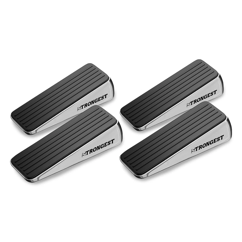 Non-Slip Metal Door Stopper Wedge 4-Pack - for All Floor Types