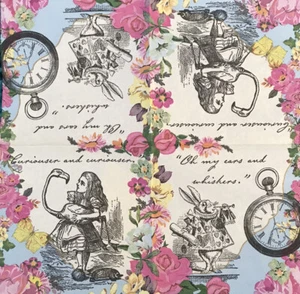 2 X Alice In Wonderland 25x25cm Paper Napkins - Ideal for Art Decoupage 32 - Picture 1 of 3