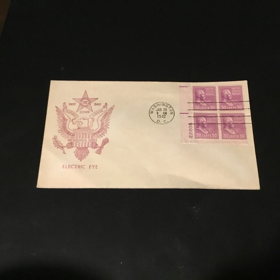 FDC 1941 FIDELITY ELECTRIC EYE ANDREW JOHNSON 17th PRESIDENT PLATE BLOCK USA  - Image 1 of 2