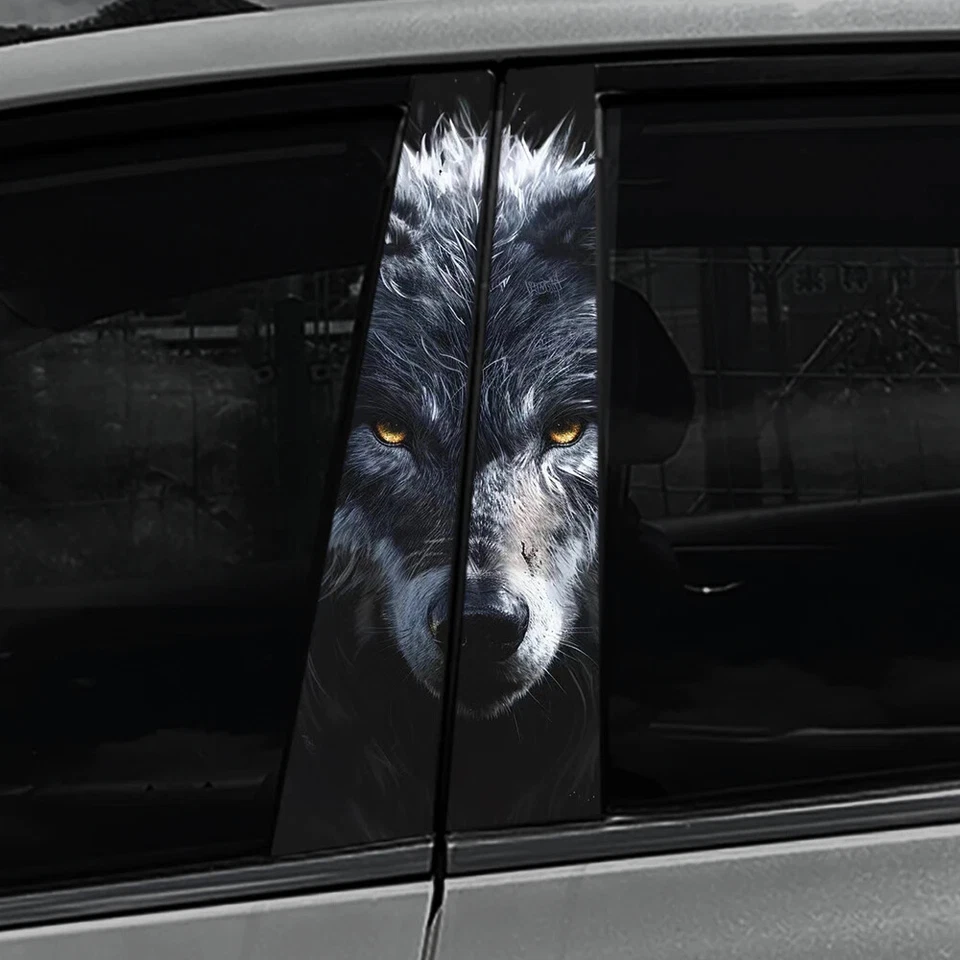 PIINKKY 2x Lone Wolf Auto B Säule Tierabdeckung Kratzer Auto Türen Säule Abziehbilder