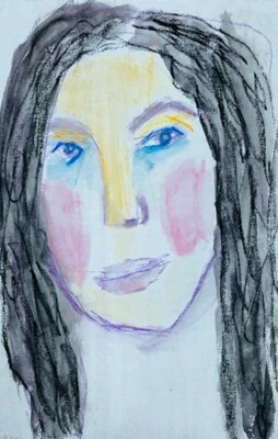 Arte Forastero Original Mujer Retrato Pintura Azul Cartón Expresivo ÚNICO EN SU CLASE Foto 1 de 4