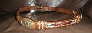 JUSTIN 700TN Brown Leather Belt Silver tone Conchos Silver Buckle Sz 26 EUC - Picture 1 of 11