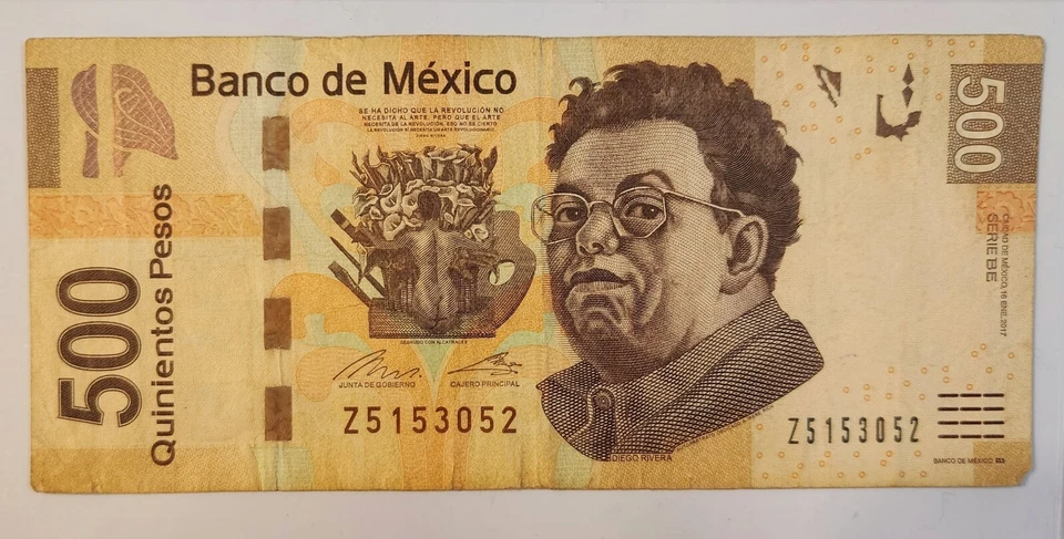 BILL  QUINIENTOS (500) PESOS RIVERA MEX. D.F. 16  ENERO 2017 SER. BE   Z5153052 - Image 1 of 2