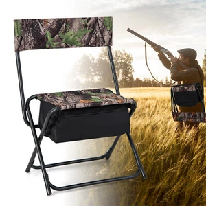 Folding Hunting Chair Portable Fishing Stool w/ Storage Pocket & Shoulder Strap - Picture 1 of 7