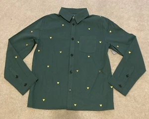 NWT Disney Mickey Mouse Icon Green Long Sleeve Button Front Shirt for Boys 11/12 - Picture 1 of 5