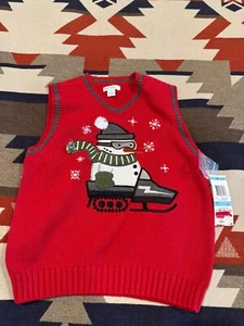 NWT Green Dog Sweater Vest W/ Snowman On Snow Machine Red Size 5 - Picture 1 of 5