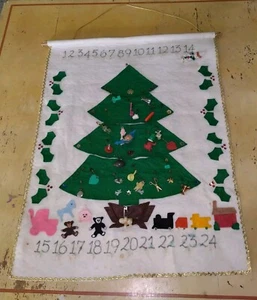 Vintage Christmas Advent Calendar Handmade Felt with Assorted Toy Ornaments 22" - Picture 1 of 8
