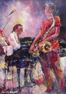 NEW ORIGINAL SERA KNIGHT S.W.A "Piano Duet" Music Performance PAINTING - Picture 1 of 1