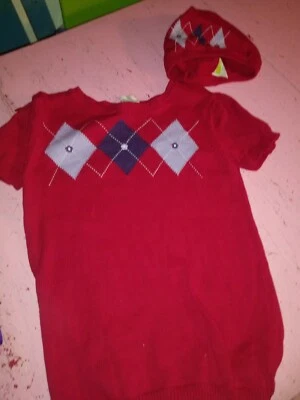 Vguc red argyle tunic top + matching knit beret girls 14 Crazy 8 darling set - Imagem 1 de 4