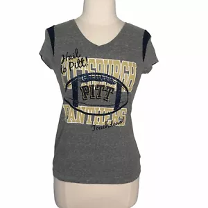 Pitt Panthers Girls Tshirt Vneck Gray Glitter Fanwear NCAA Size 14 - Picture 1 of 9