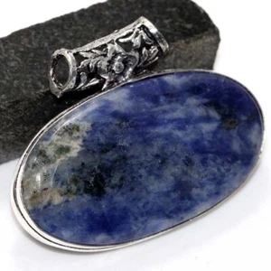 925 Silver Plated Sodalite Ethnic Chunky Pendant Jewelry Size 1.5" AU g720 - Picture 1 of 3