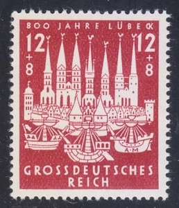 Deutschland 1943 postfrisch Mi 862 Sc B249 Wikingerschiffe / Hansestadt Lübec... - Picture 1 of 2