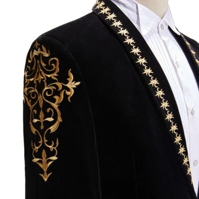 Embroidery Lace Men Suits Slim Fit Formal Prom Shawl Lapel Tuxedos Jackets Pants - Image 1 of 4