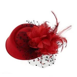 Vintage Fascinators Hats 50s Flower Feather Dress Hat Tea Party Cocktail Veil - Picture 1 of 6