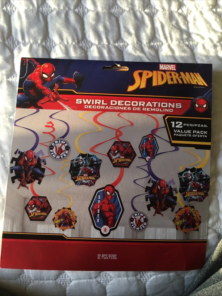 Marvel Spider-Man Remolinos Decoración Colgador Kit Fiesta de Cumpleaños 12 Piezas ¡PAQUETE DE 6!! Foto 1 de 4