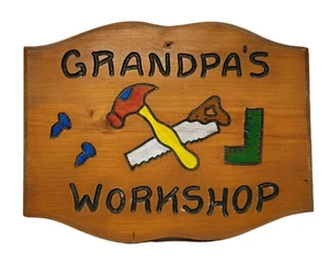 VTG GRANDPAS WORKSHOP Wood Plaque Sign Handmade Tools Decor Door Wall Hanging - Picture 1 of 10