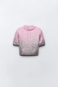 Zara Women's Pink Metallic CABLE KNIT SWEATER - MEDIUM NEW NWT CROPPED 4331/136 - Picture 1 of 1
