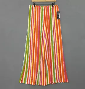 ND Womens Pants XL Colorful Stripe Jersey Knit Wide Leg Palazzo Retro Hippie - Picture 1 of 16