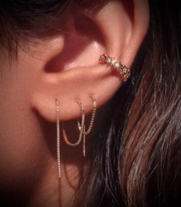 Rose Gold Plated Sterling Silver 925 Box Chain Threader Earrings Double Piercing - Picture 1 of 4