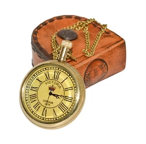 Antiguo Reloj Bolsillo Vintage Marítimo Victoria London1875 Latón con Caja de Cuero - Imagen 1 de 14
