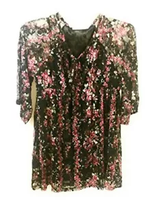 Lady Noiz Lined Lace Flower Sleeve Tunic Shirt Top Black Pink Womens Clothing - Picture 1 of 3