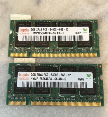 4GB 2x2GB 2Rx8 HYNIX PC2-6400S-666-12  Laptop RAM Memory - Image 1 of 3